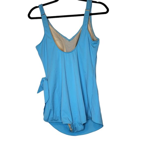 LL Bean Aqua Full Coverage Modest Skirt front tie waist one piece Swim Suit 16 - Picture 2 of 7